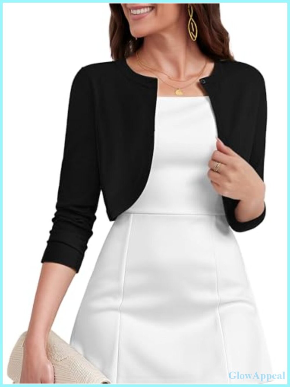 Women's Knit Shrug Cardigan 3/4 Sleeve Cropped Sweaters for Dress